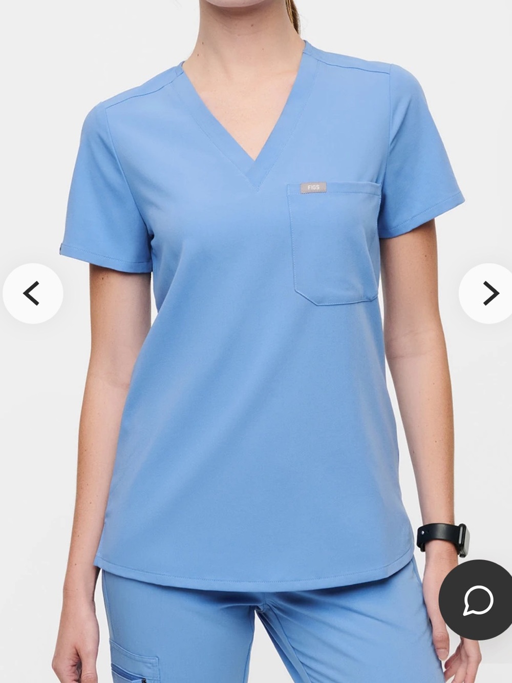 FIGS Technical Collection Short Sleeve V-Neck Top in Ceil Blue Like New